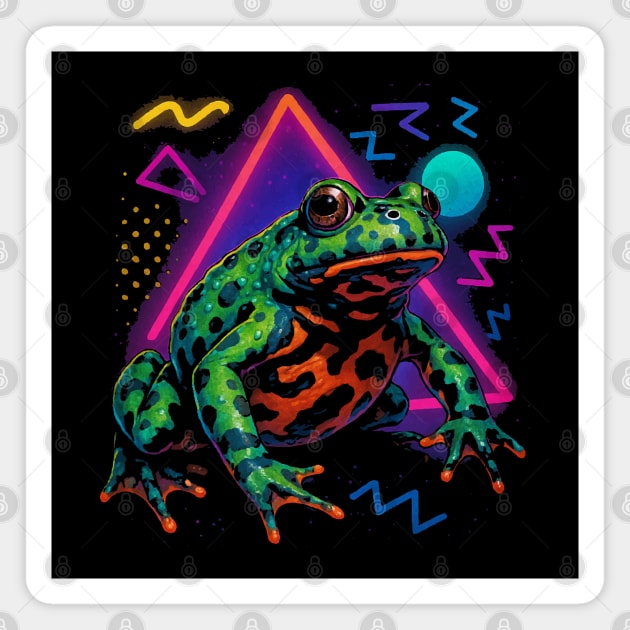 Retro Neon Fire Bellied Toad - Luminous Retro Amphibian Art Magnet by Reptiq's Store
